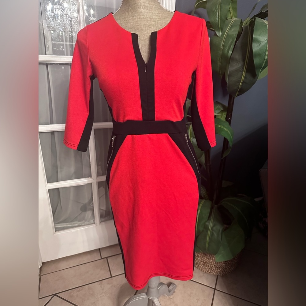 HOMEYEE Women Vintage Red/Black Pencil Dress